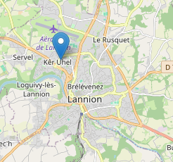 Un extrait de carte montrant Lannion et ses environs